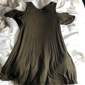 Navy Green Off The Shoulder Ruffled Sleeves Dress